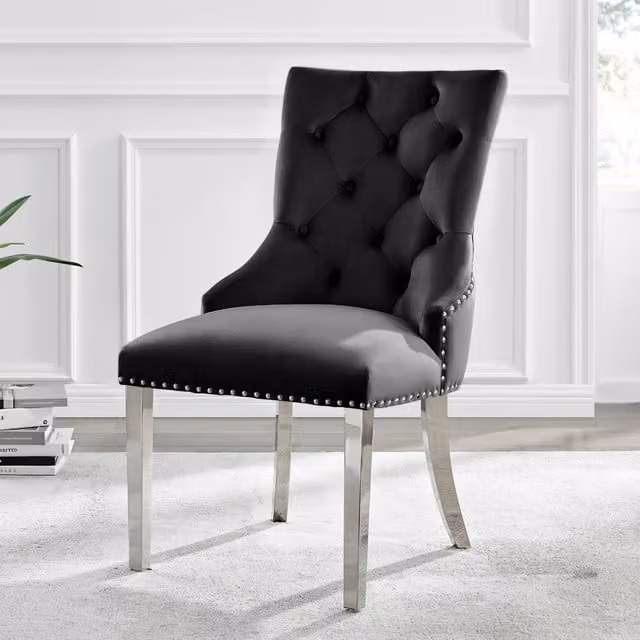 FurnitureboxUK Belgravia Velvet Knockerback Dining Chairs, Set of 2, Black