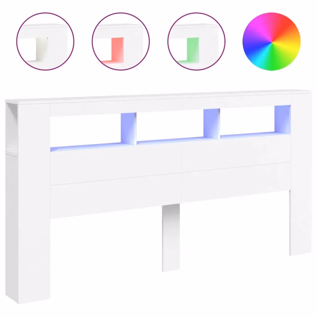 Berkfield Home LED Headboard in White, 200 cm, Engineered Wood – 2