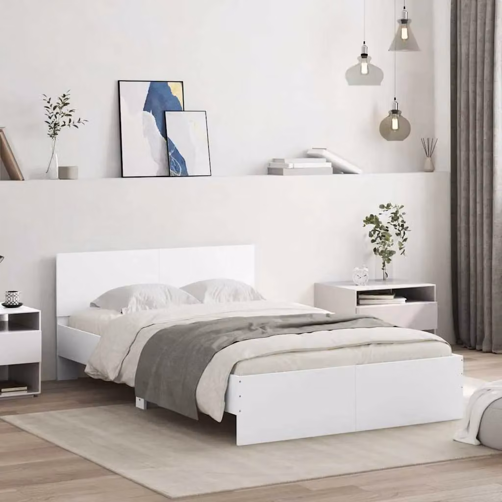 Berkfield Home Modern White Bed Frame with Headboard, LED Under-Bed Lighting and USB Charging Port, W/D/H: 120 x 200 cm – 2