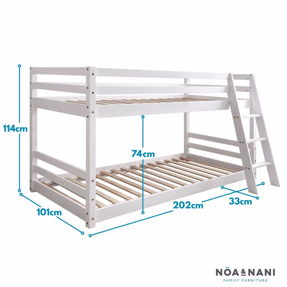 Nöa and Nani Hilda Low Cabin Bed with Bunk Underbed and Play Area in White, Single Size, Solid Pine Wood – 2