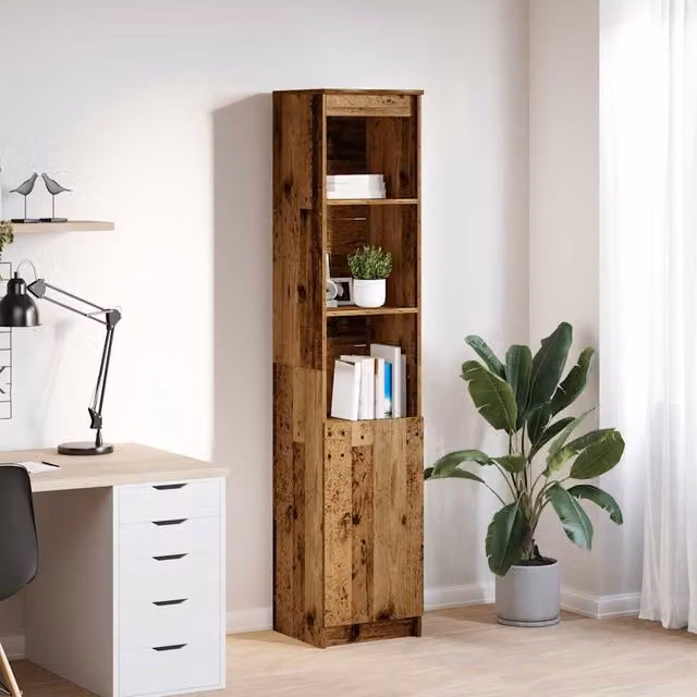 Berkfield Home Old Wood Highboard in Brown, W/D/H: 37.5 x 35 x 180 cm