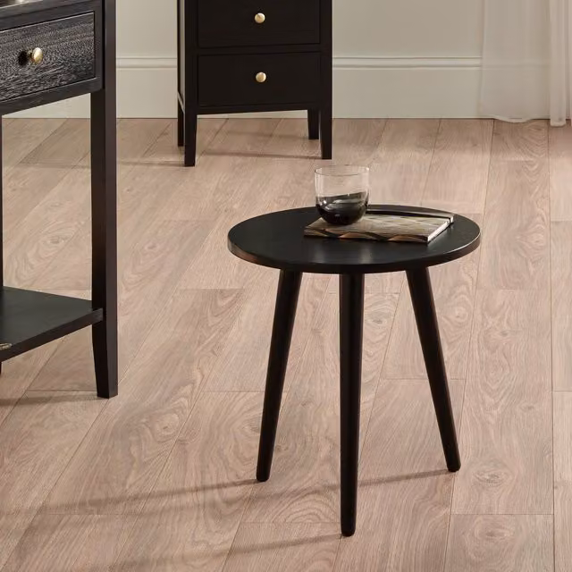 Pacific Lifestyle Chelmsford Round Mid-Century Pine Wood Side Table in Satin Black