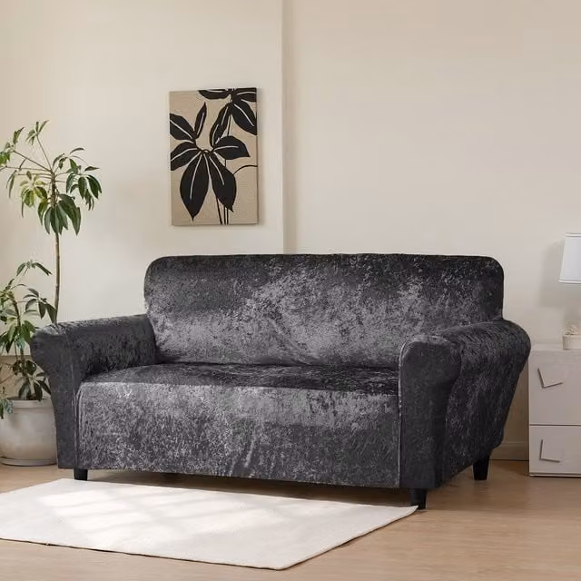 Home Republic Crushed Velvet Stretch Sofa Cover for 2 Seater Sofas in Anthracite Grey