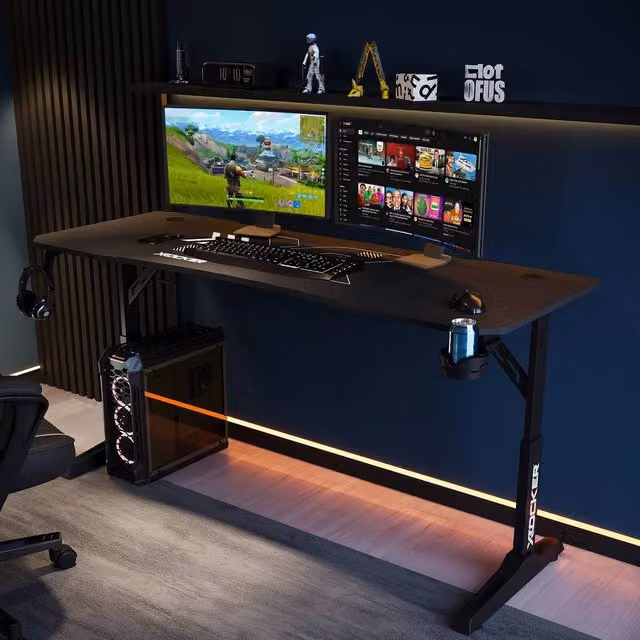 X Rocker Cougar XL Height Adjustable Gaming Desk with Mousepad, Black, W: 160 cm, D: 60 cm – 1