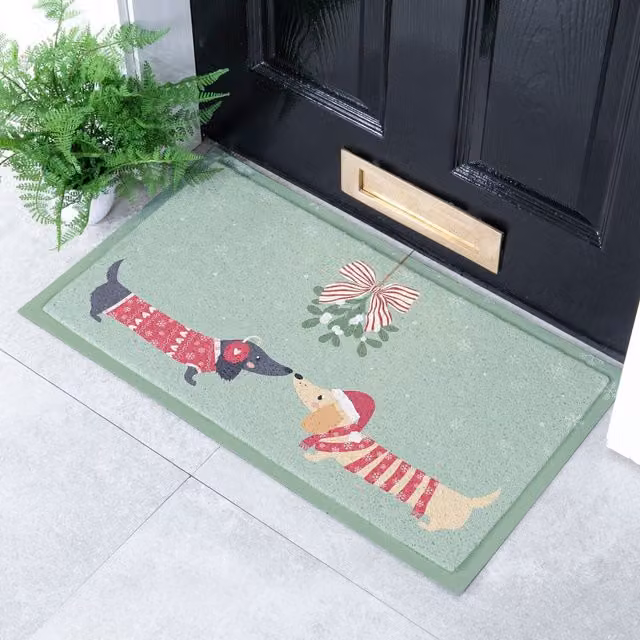 Artsy Mats Christmas Sausage Dogs Doormat, Green, Weatherproof and Non-Slip