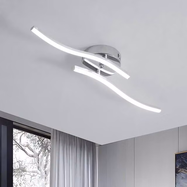 COMELY 14W Modern Curved LED Ceiling Light in Silver with Cool White 6500K Light