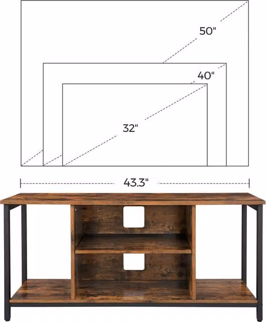 VASAGLE 6-Tier Industrial TV Stand with Open Shelves and Media Compartments in Bronze and Brown