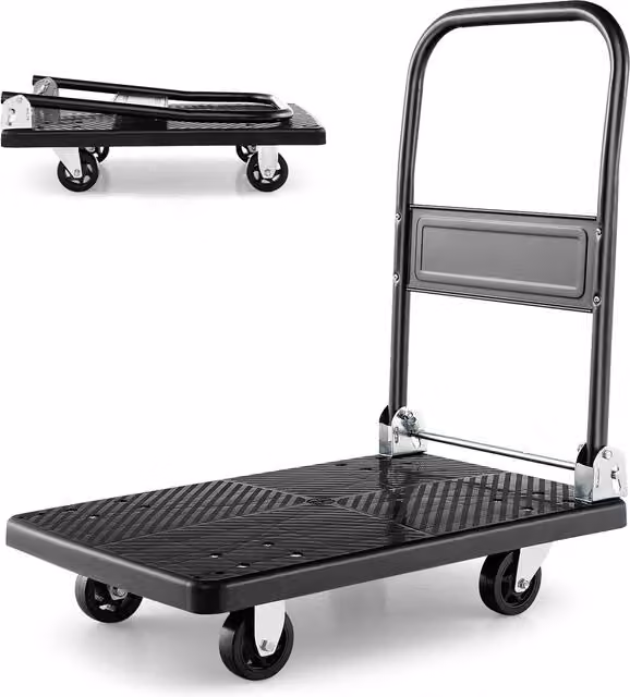 COSTWAY Folding Push Cart Dolly Moving Platform Hand Truck, Black Steel and Plastic
