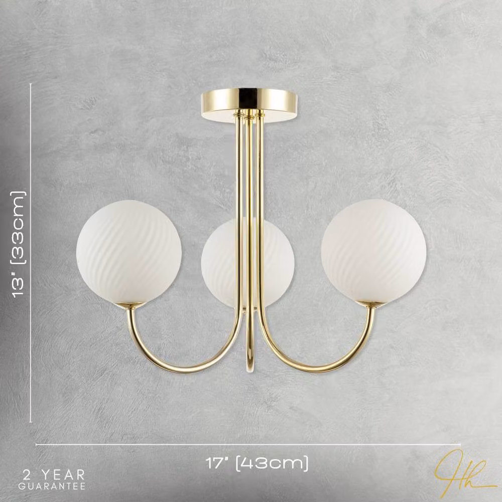 Happy Homewares Modern Ceiling Light Fitting with White Opal Swirl Globe Glass Shade in Gold/Brass – 2