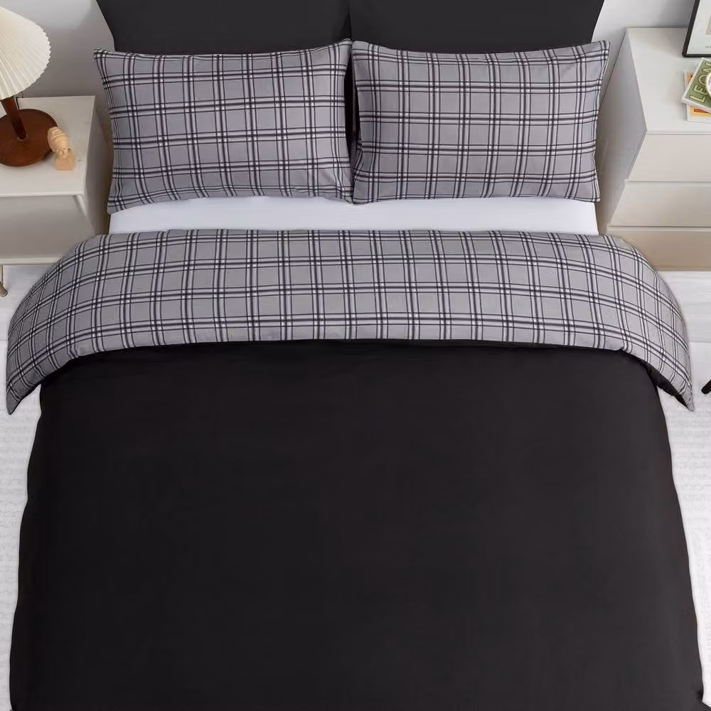 Grace Reversible Brushed Microfibre Single Duvet Cover Set in Grey, W/D/H: 135 x 200 cm with 50 x 75 cm Pillowcase – 7