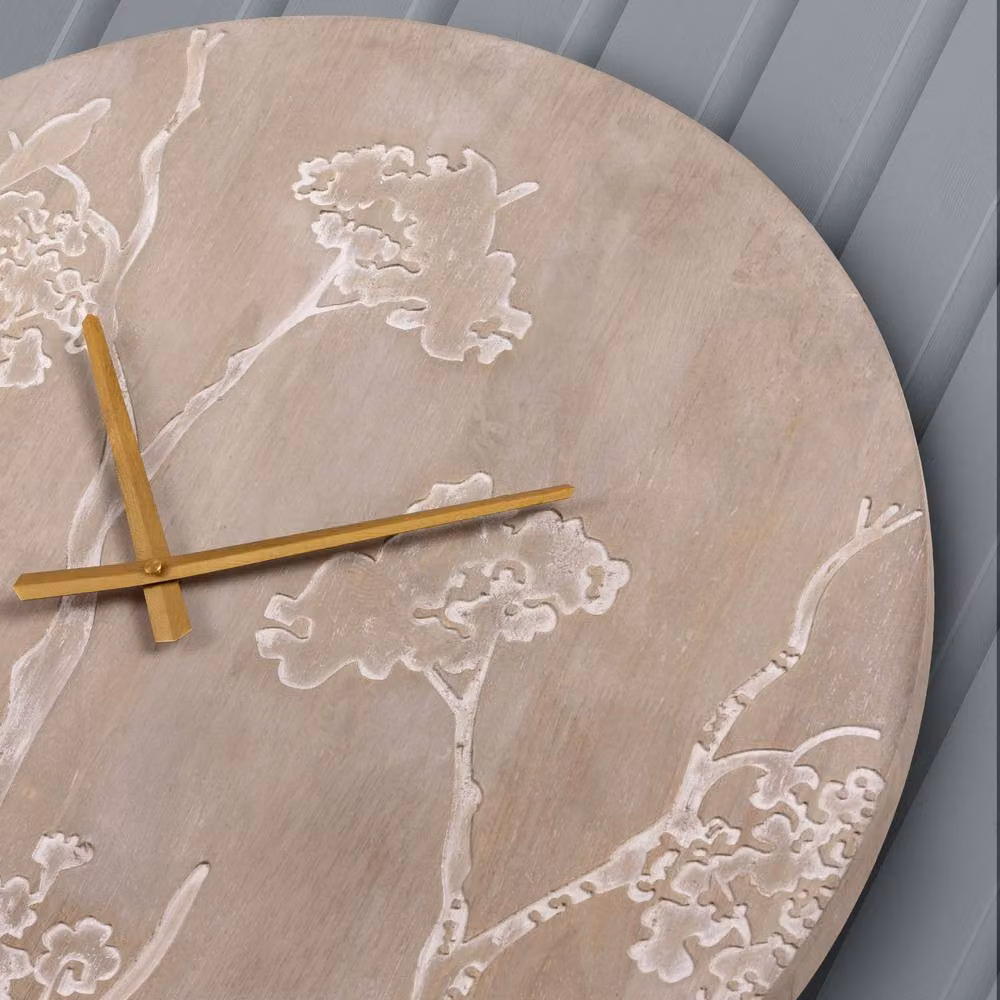 Voyage Maison Paloma Round Floral Wooden Wall Clock in Brown and Beige – 2