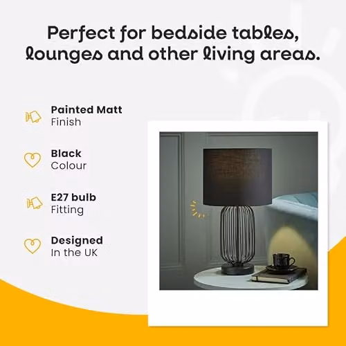 ValueLights Gabbia Black Metal Dimmable Touch Table Lamp with Fabric Drum Lampshade – 7
