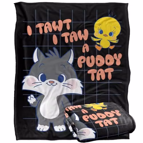 LOGOVISION Looney Tunes Gokko I Tawt I Taw A Puddy Tat Super Soft Fleece Throw Blanket, Multicolour, W: 152 cm, D: 127 cm – 1