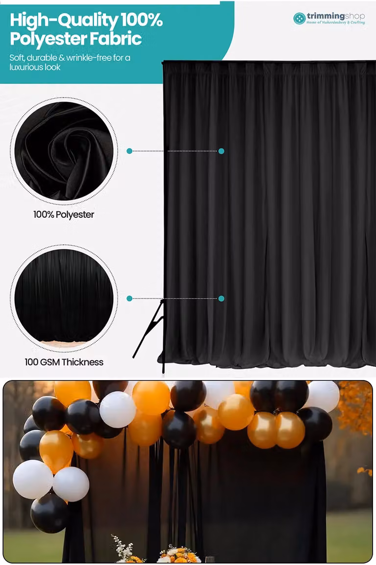 Neel Blue Ice Silk Black Party Backdrop, W 4 x H 4 m
