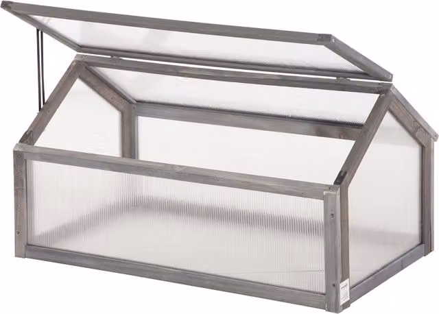 Outsunny Wooden Cold Frame Greenhouse with Openable Top and Polycarbonate Cover, Grey, W/D/H: 90 x 52 x 50 cm – 1