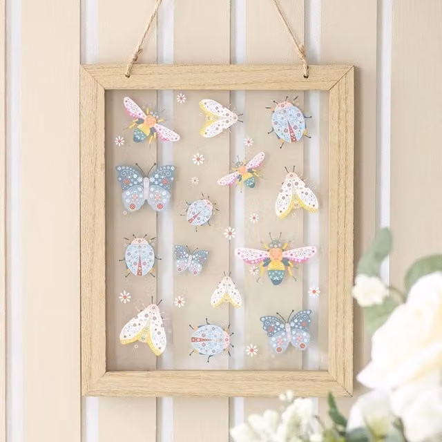 Kingsbury Gifts Multicolour Floral Insect Print Glass Wall Hanging, H: 28 cm