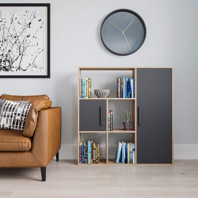Decorotika Ridge Bookcase with Cabinets in Anthracite and Oak