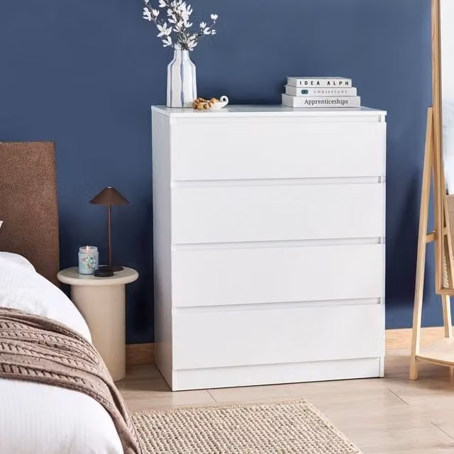 Wyld and Coco Scandinavian Design 4-Drawer Chest in White, W/H: 100 x 80 cm – 1