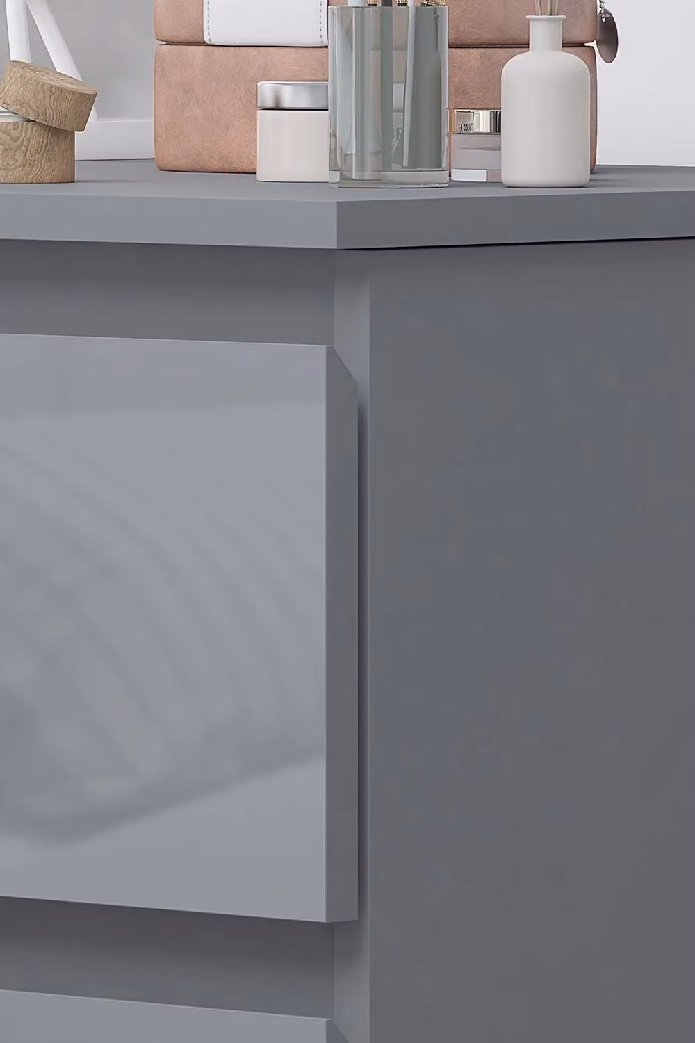 FWStyle Grey Gloss Vanity Makeup Dressing Table Desk with 3 Deep Drawers – 2