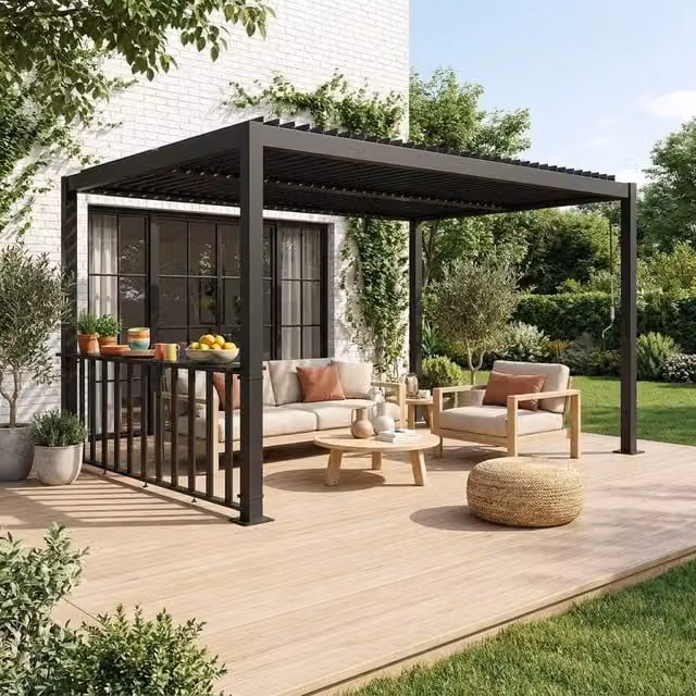 Sweekeek Dark Grey Louvered Pergola with Narrow Counter, W: 300 cm, D: 303 cm, H: 231 cm