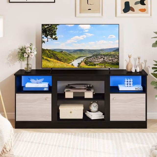 Costway Modern Black Entertainment Centre TV Stand with LED Lights for up to 65 inch TVs
