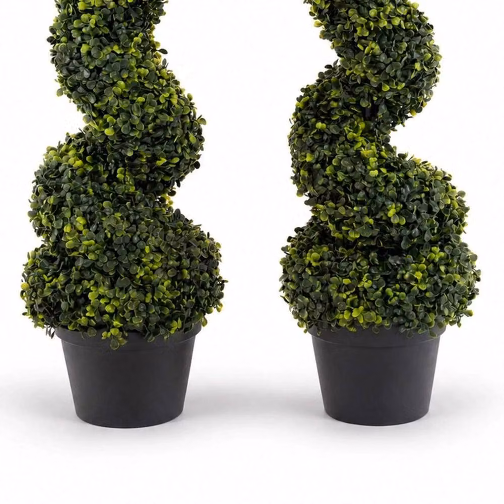 NESTLUNE Set of 2 Green Artificial Topiary Boxwood Spiral Tabletop Trees – 5
