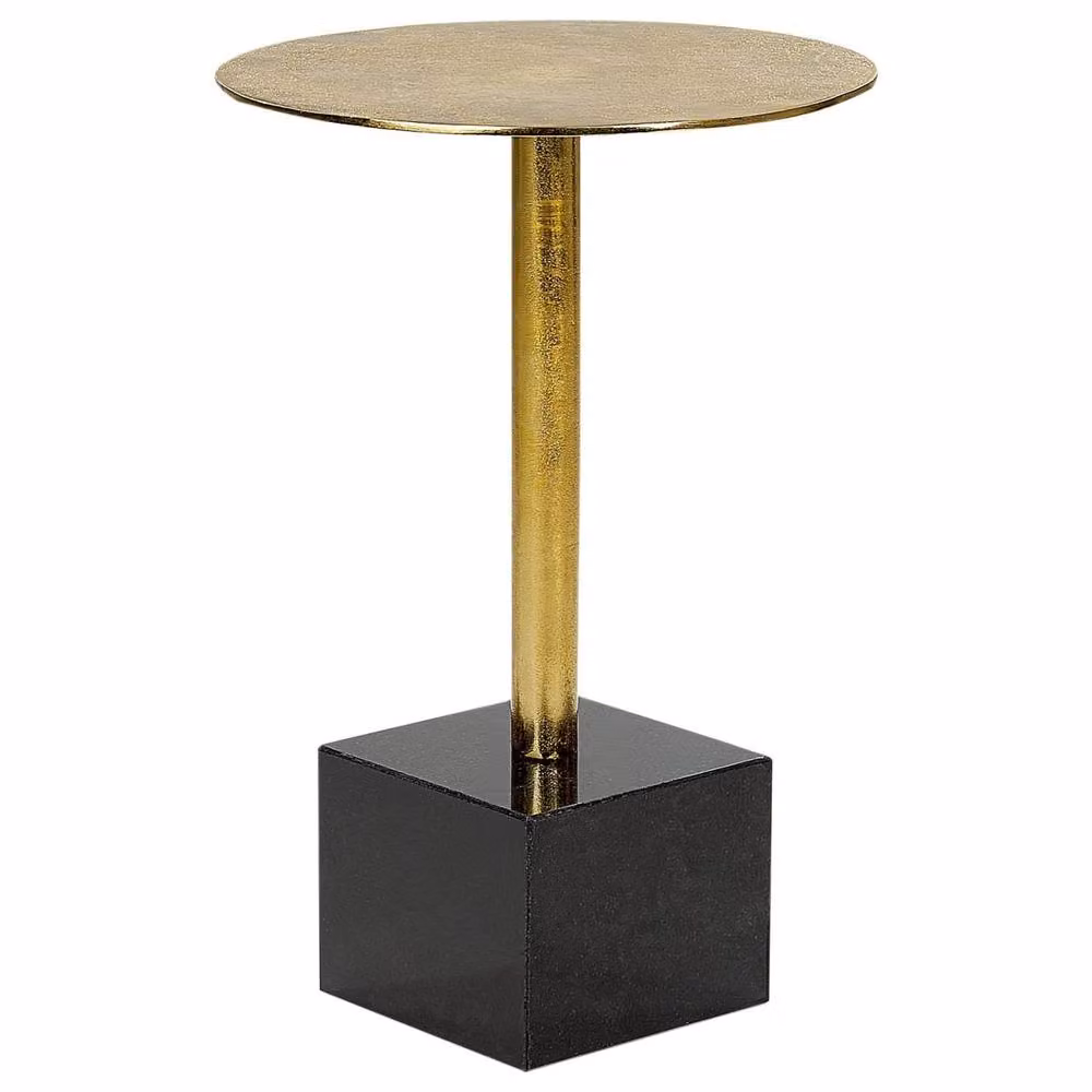 Wyld and Coco Gold Round Aluminium Side Table with Black Marble Base, W/D/H: 30 x 30 x 54 cm – 2