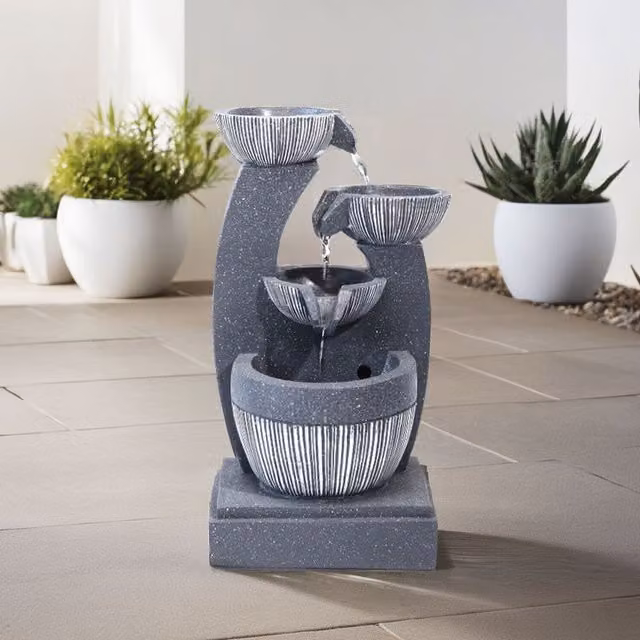 Breeins Solar Powered Resin Rockery Water Fountain Decoration in Grey