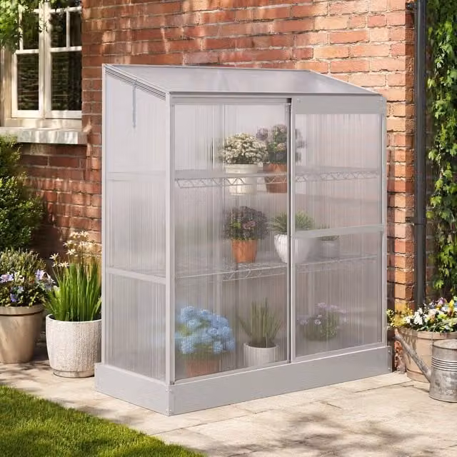 STILVORA 3 Tier Cold Frame Greenhouse with Sliding Door in Silver, H 58.0 cm x W 139.5 cm x D 131.0 cm – 1