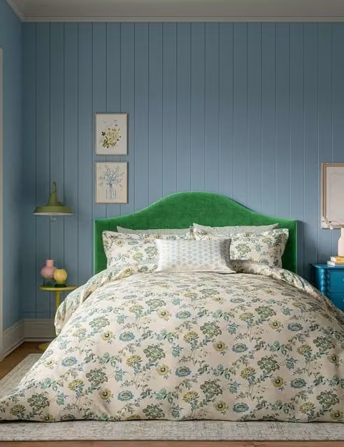 LAND & SHORE Orchard Floral Cotton Bedding Set, Green Multicolour, W: 200 cm