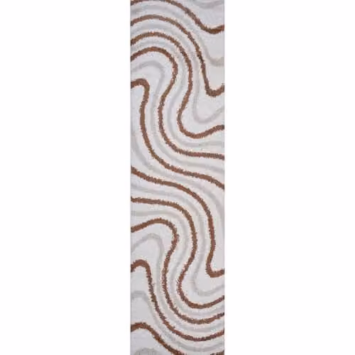THE RUGS Soft Shaggy Area Rug with Modern Abstract Wave Design in Beige and Orange, W: 80 cm, D: 300 cm