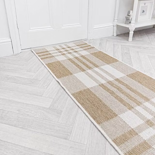 runrug Chequered Carpet Runner Rug in Brown, Reversible and Stain Resistant, W: 60 cm, L: 300 cm