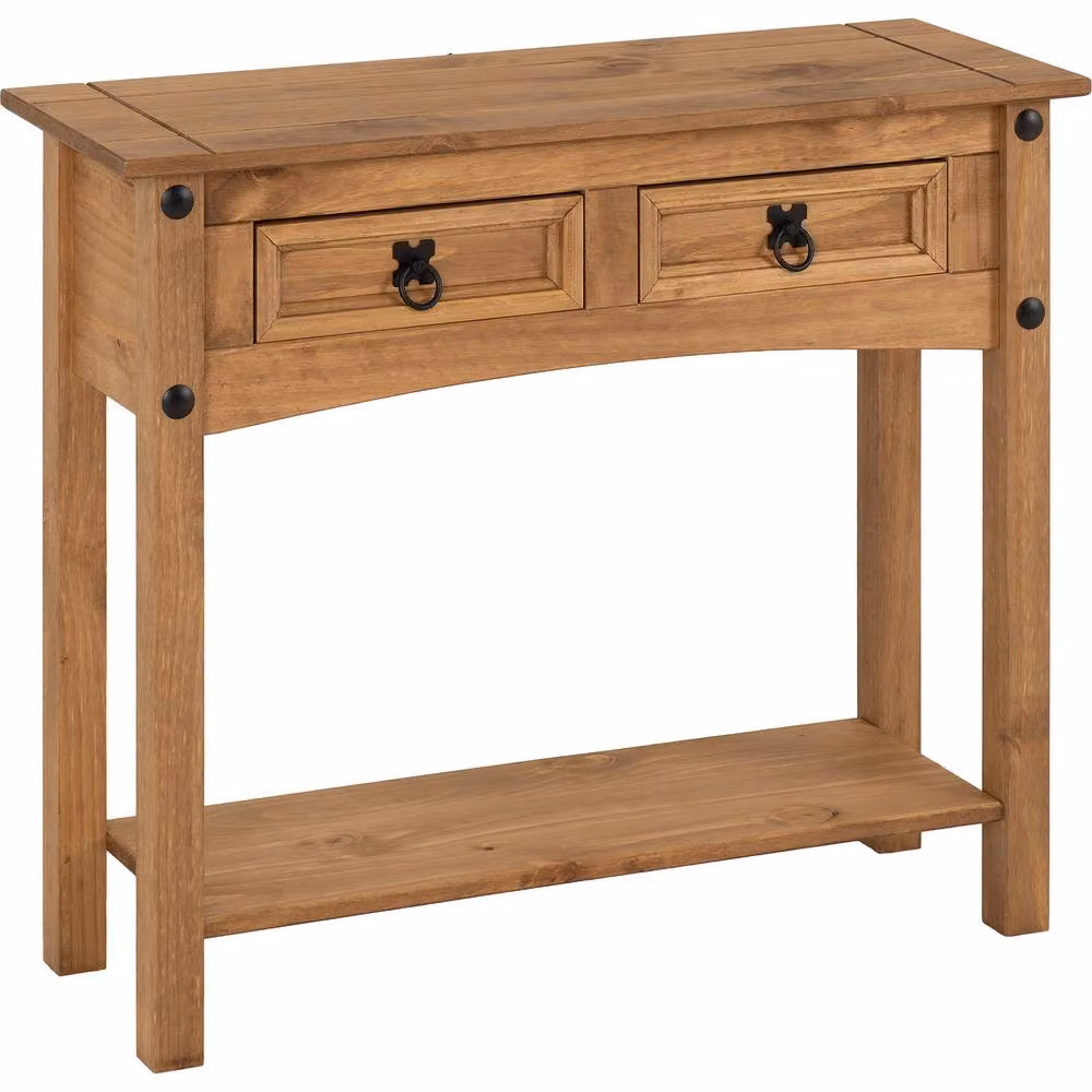 Seconique Corona Essentials 2 Drawer Rustic Pine Console Table in Natural Wood – 2