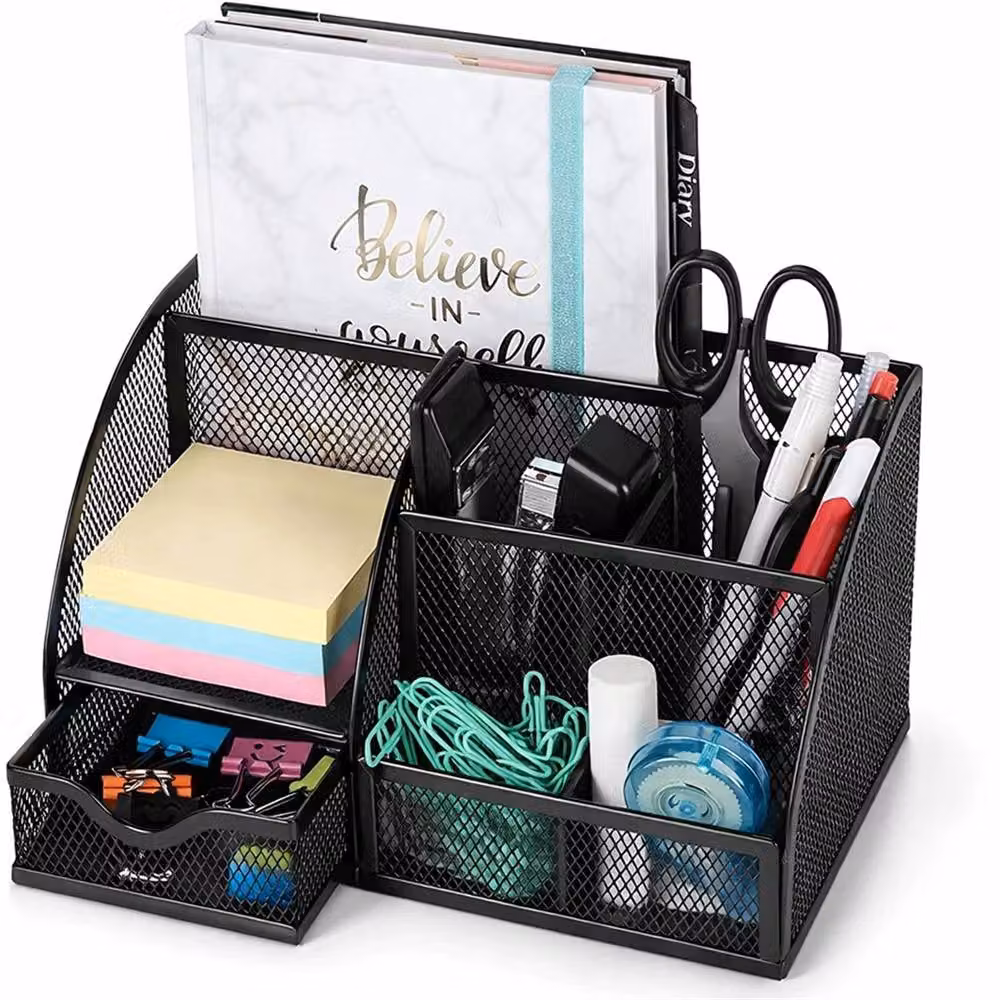 VOGREX Mesh Metal Desk Tidy Pen Pot Holder and Stationery Organiser in Black – 4