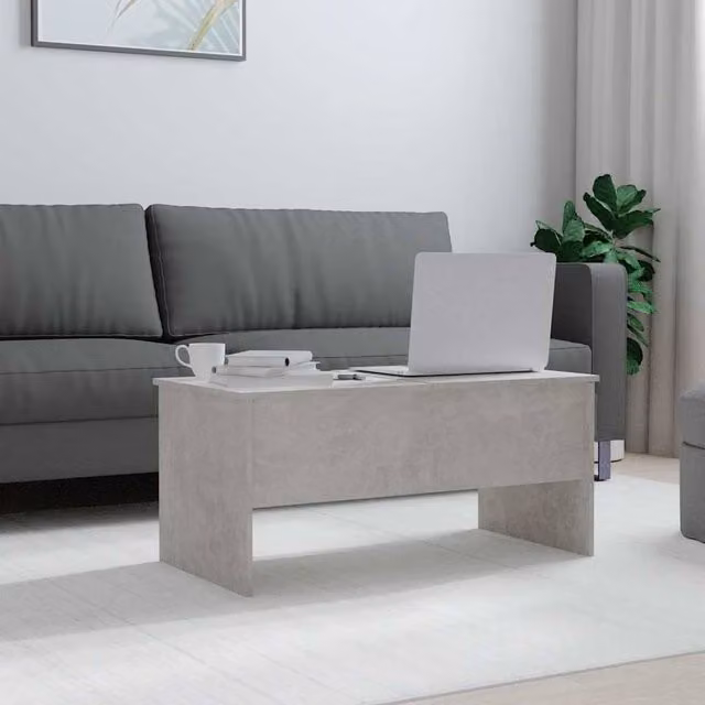 Berkfield Home Modern Rectangular Coffee Table in Concrete Grey with Lift Mechanism, W: 102 cm, D: 50.5 cm, H: 46.5 cm