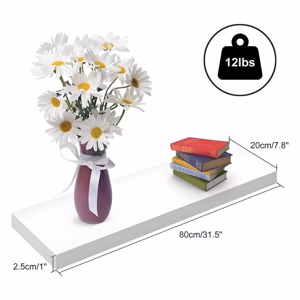 Kelvenix 6-Piece Set of White Modern Floating Wall-Mounted Shelves, Width: 80 cm – 2