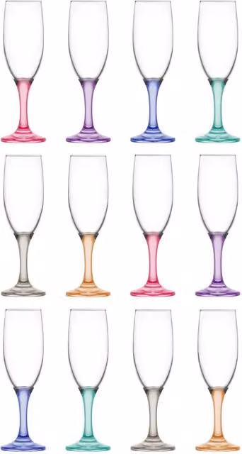 LAV Misket Multicoloured Glass Champagne Flutes, 190ml, Pack of 12