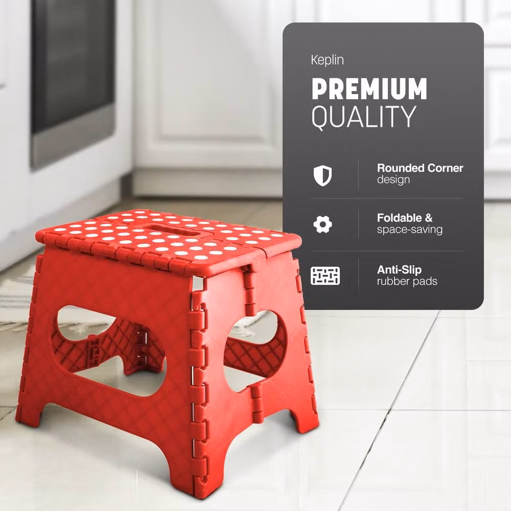 Keplin Heavy Duty Folding Step Stool, Non-Slip Portable Footstool in Red – 3