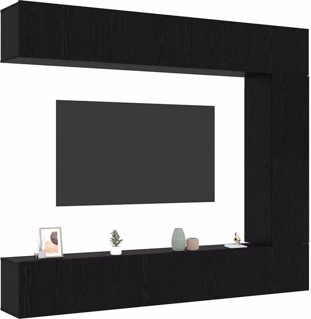 Berkfield Home Modern 5 Piece Wall-Mounted TV Cabinet Set in Black Oak Matt Engineered Wood