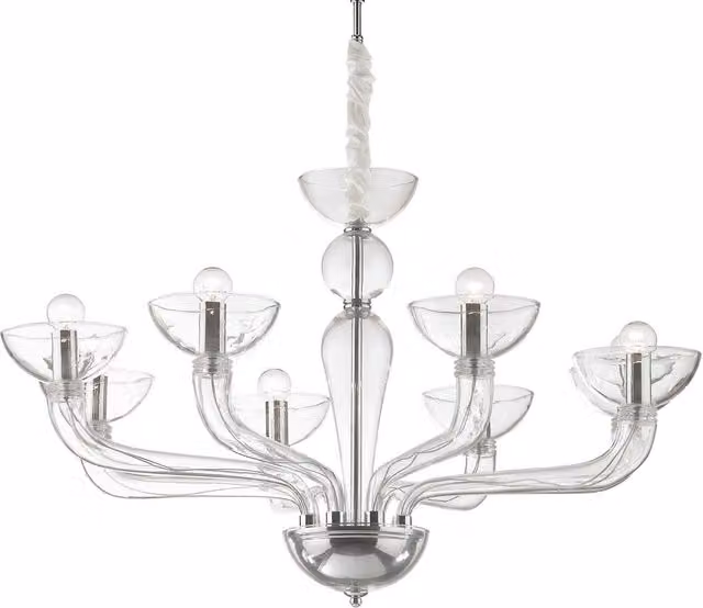 Ideal Lux Casanova 8 Light Multi Arm Chandelier in Chrome with Transparent Glass Shades and E14 Base