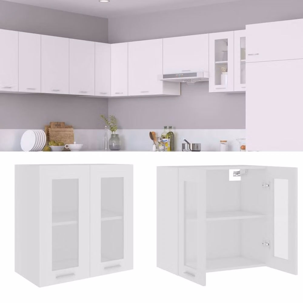 Berkfield Home White Hanging Glass Cabinet with Glass Doors, W/D/H: 60 x 31 x 60 cm