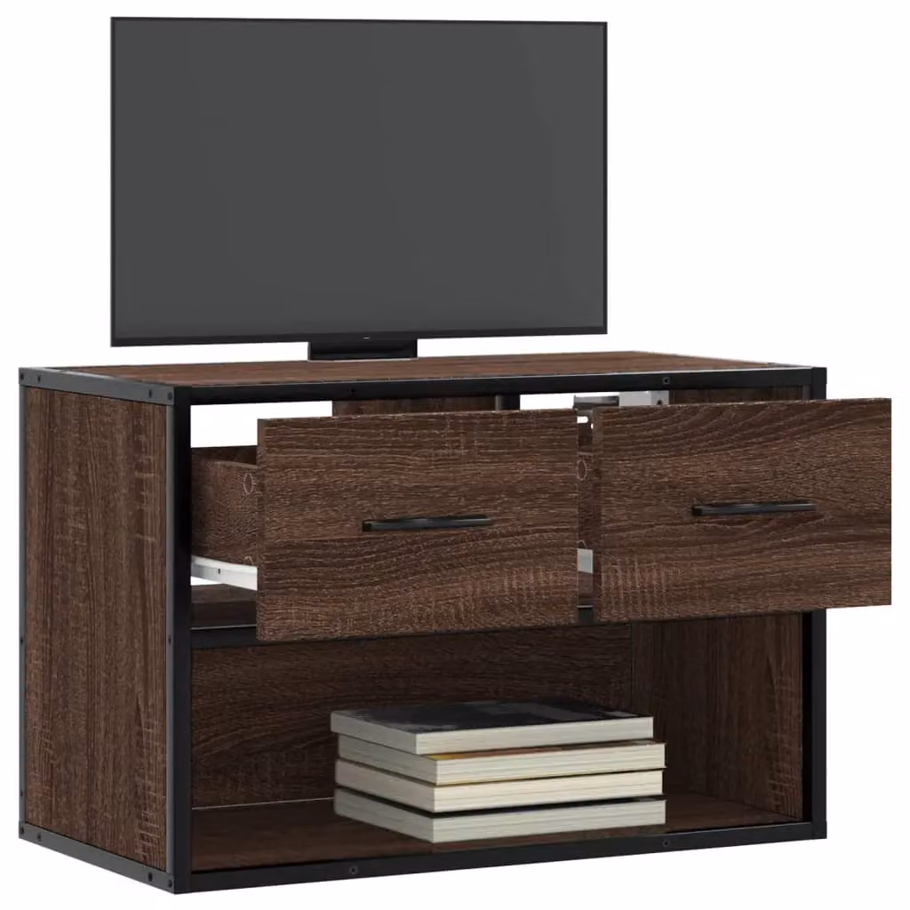 Berkfield Home Industrial TV Cabinet in Brown Oak, W/D/H: 60 x 31 x 39.5 cm – 3