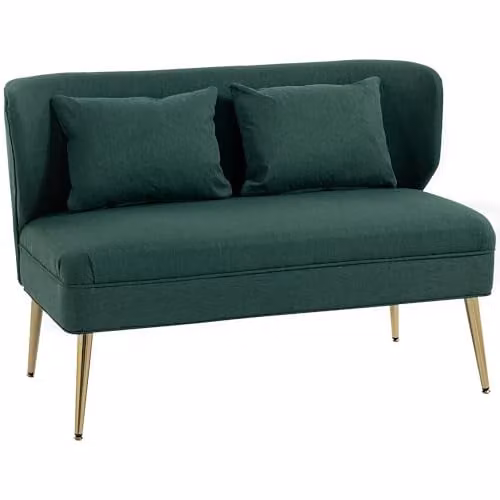 HOMCOM 2 Seater Wing Back Loveseat in Green Fabric with Scatter Cushions, W: 117 cm