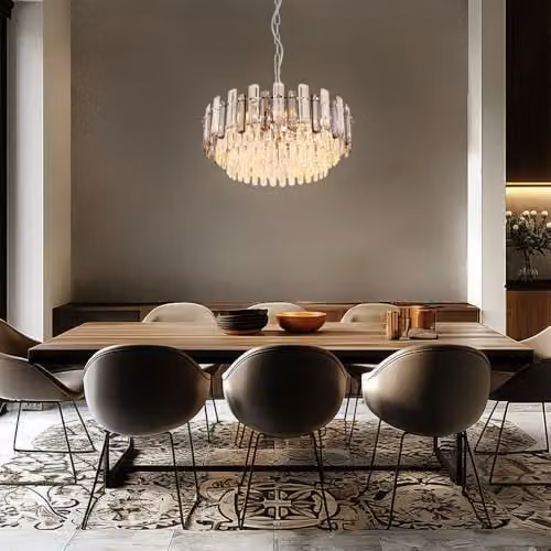 Globo Lighting Chrome Crystal Pendant Lamp with 12 E14 Bulbs in Grey and Smoke, Height: 132 cm – 3