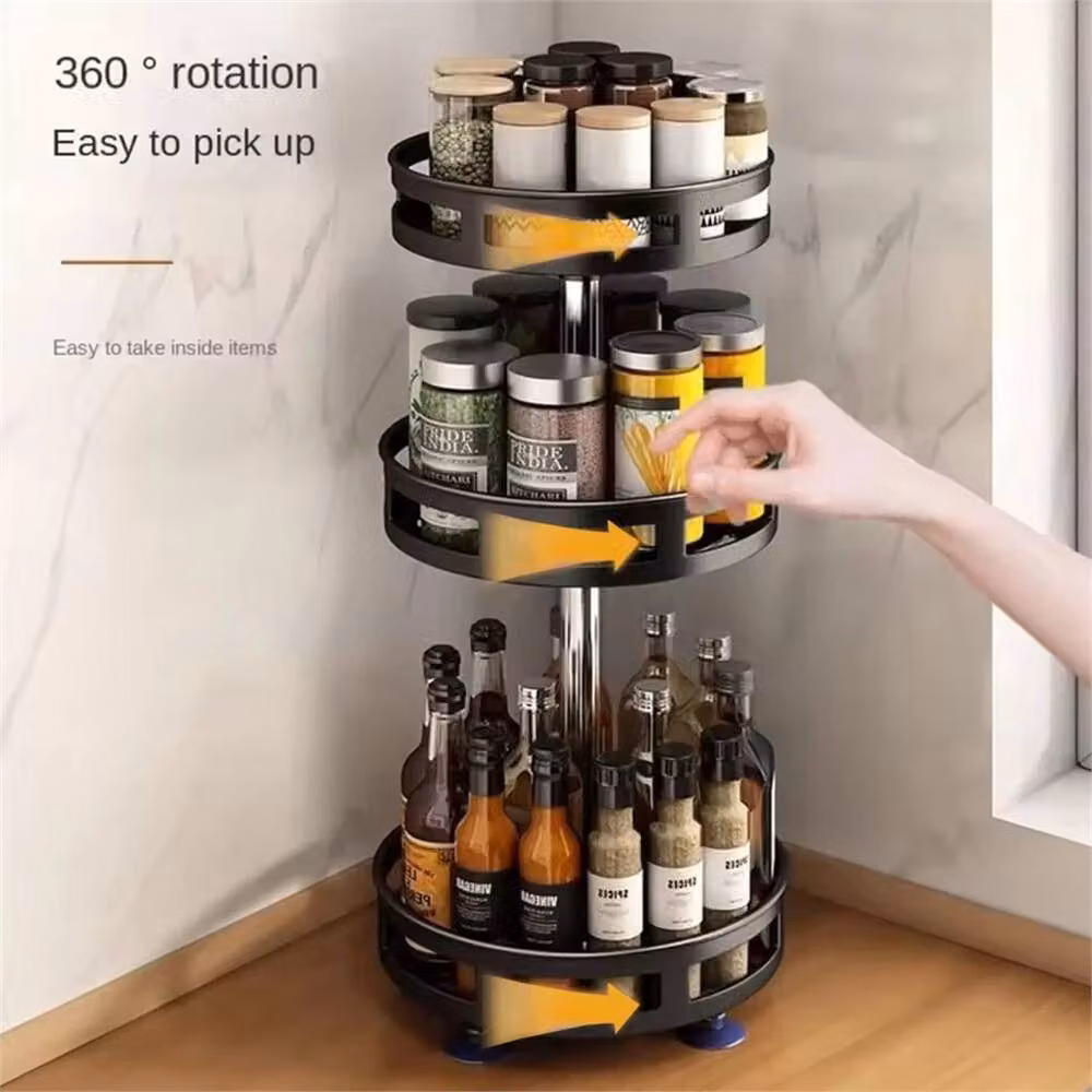 Nordara 3 Tier 360 Degree Rotating Kitchen Spice Rack Organizer Storage Tray, Black – 5