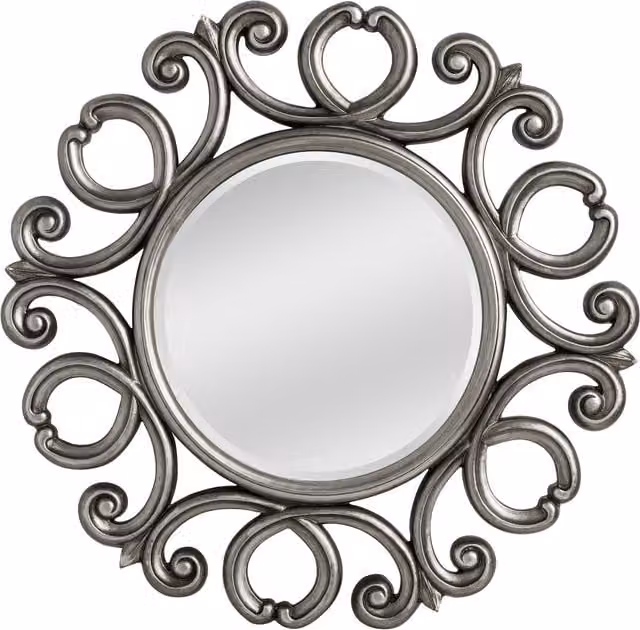 Orsina Round Wall Mirror with Silver Finish and Classic Ornamental Carvings