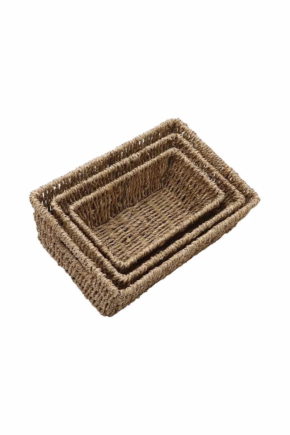 JVL Set of 3 Rectangular Tapered Seagrass Storage Baskets in Beige and Sand – 4