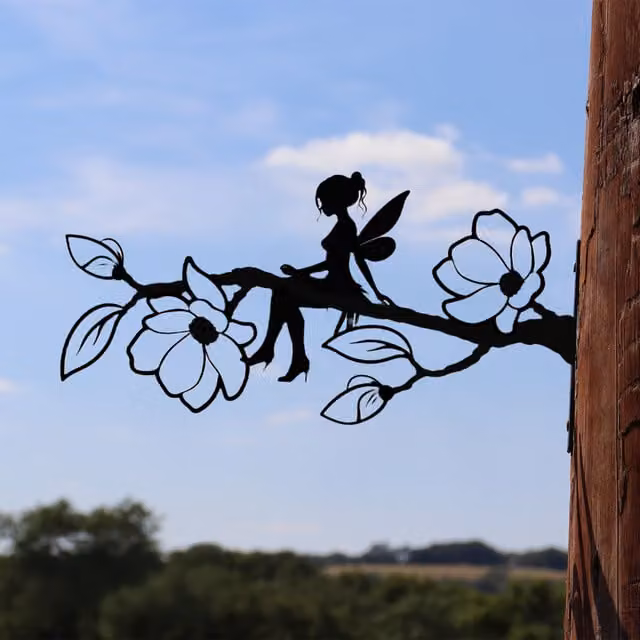 Betley Butterfly Metal Tree Branch Silhouette Wall and Fence Mounted Decoration in Black