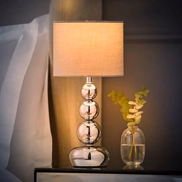 FORGEVIO LED Table Lamp in Chrome and Grey, Height: 35 cm – 1