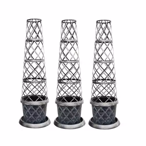 Garden Gear Black and Silver Tower Pot Climbing Plant Support Frame, Height: 130 cm